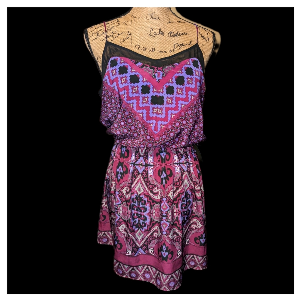 Express Patterned Boho Flowy Sun Dress Purple Size Small